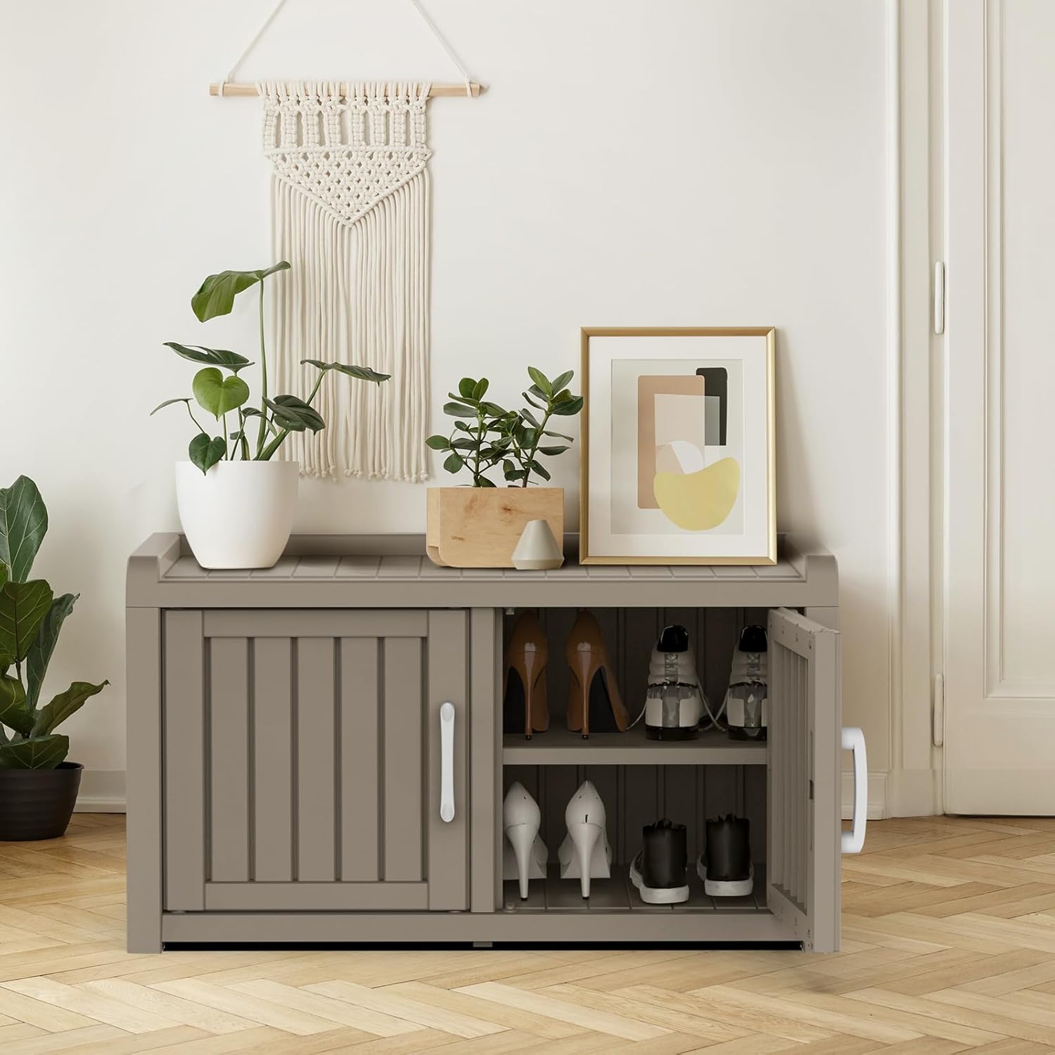 ROJIK Shoe Cabinet Waterproof UV-Resistant,Storage Bench Indoor Outdoor with Adjustable Shelves,for
