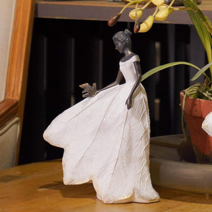 Guichifun Fairy Statue Collection Home Decoration - White Leaf Angel Girls with Bird Resin Home
