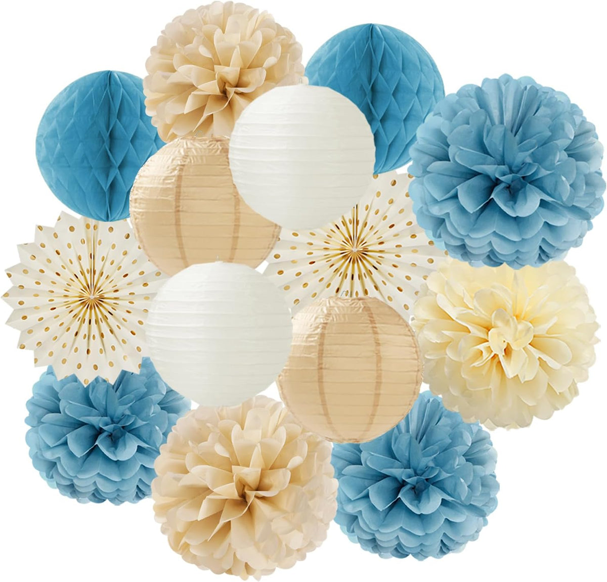 Light-Dusty Blue Beige-Champagne Boho Party-Decorations - 14Pcs Baby Bridal Shower Streamers