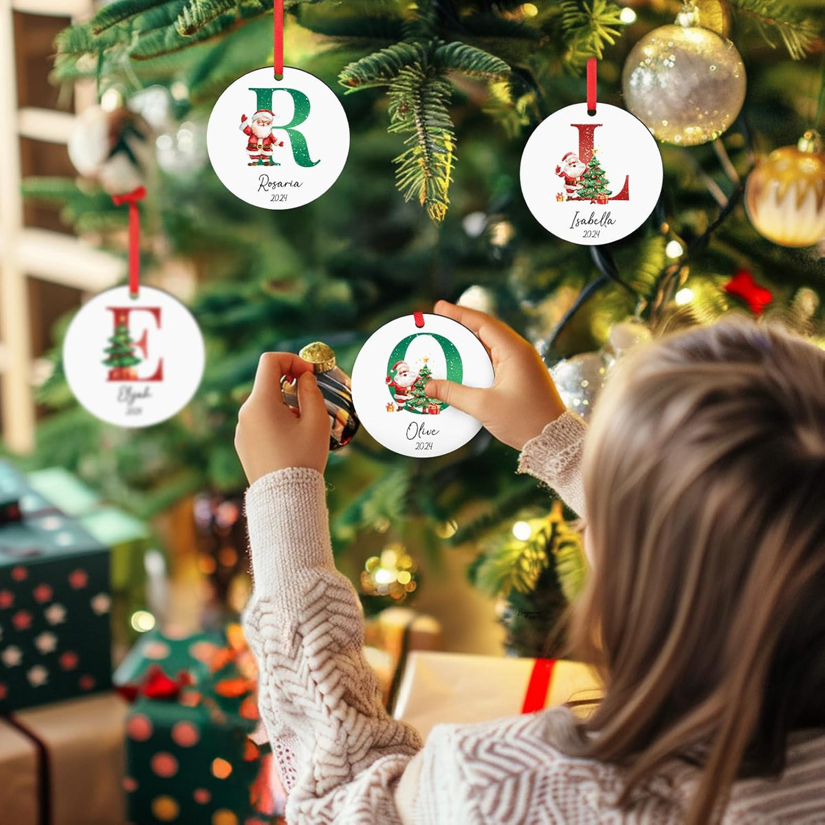 Personalized Christmas Ornaments 2025 Wood Custom Name Date Initial A-Z Monogram Christmas Ornament