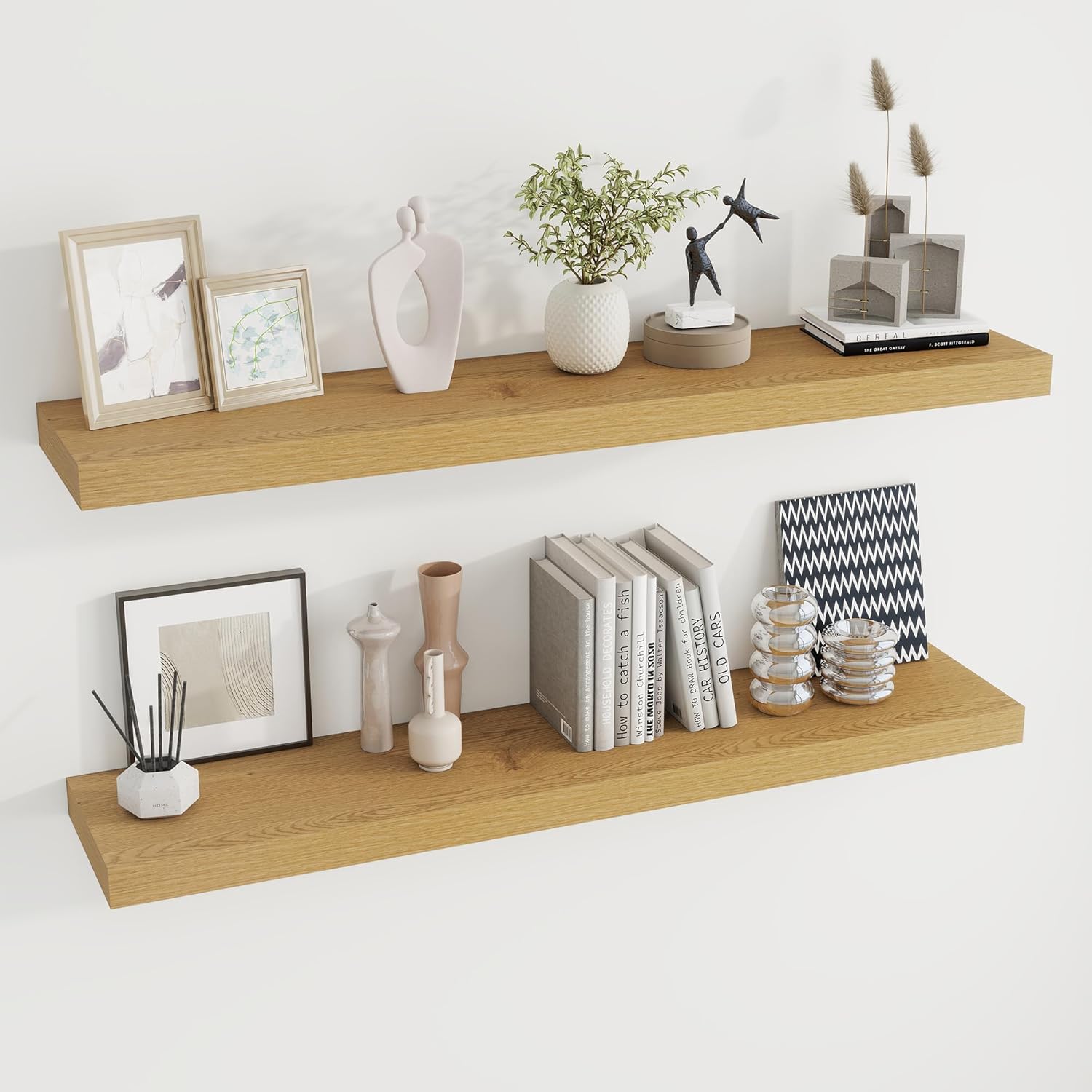 48 inch Floating Shelves for Wall Large Wall Mounted Shelves with Invisible Brackets, Oak Long