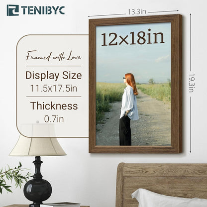 12x18 Poster Frame 3 Pack - Brown Woodgrain, Wood Poster Frame, HD Tempered Glass, Wall Gallery