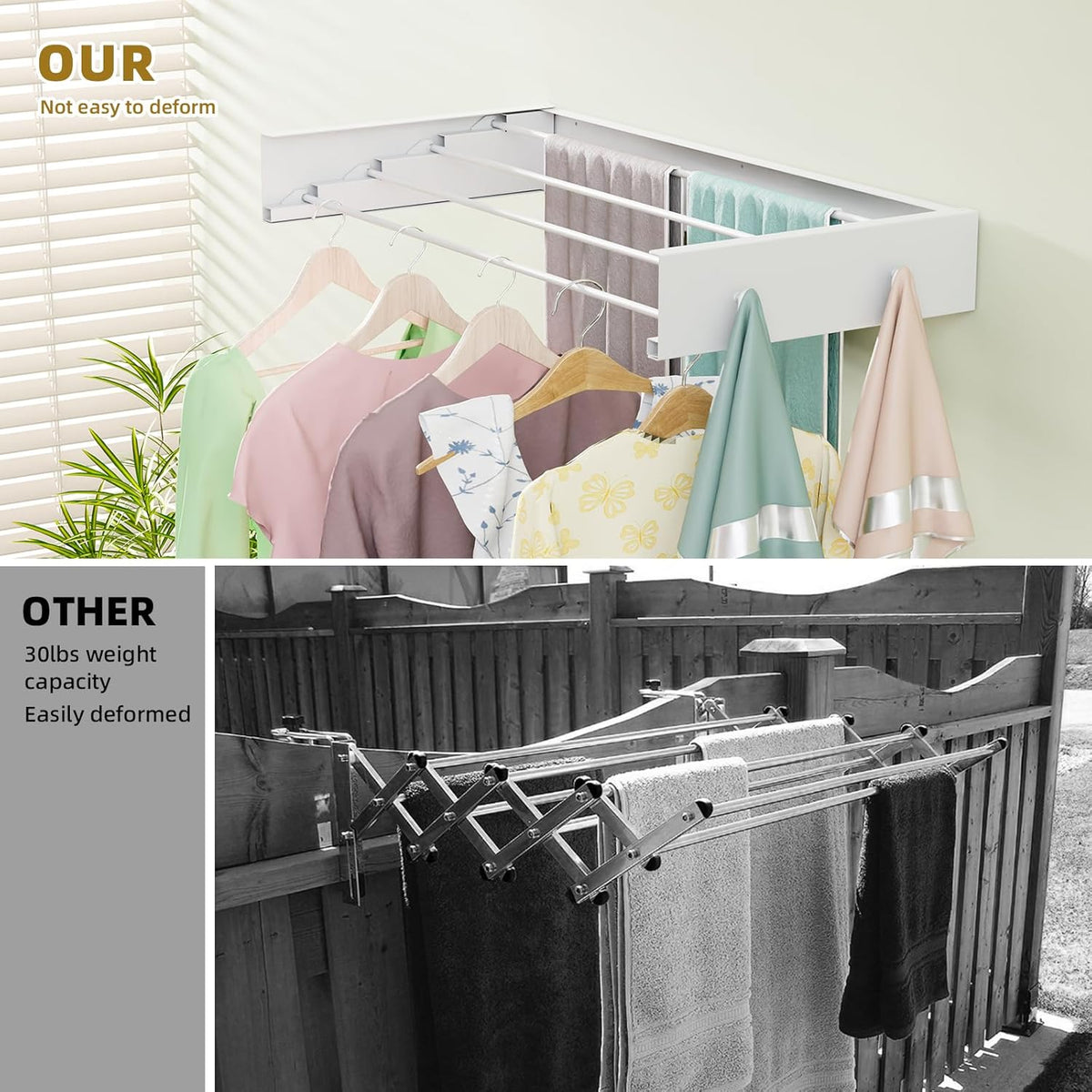 Wall Mounted Drying Rack for Laundry 23.6'', Foldable Laundry Drying Rack Clothing Wall Mount with