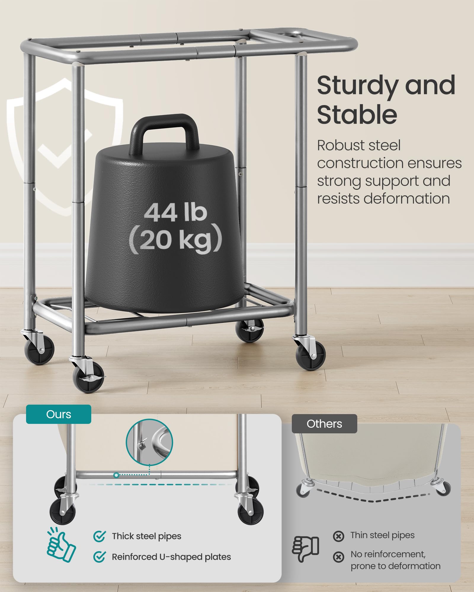 SONGMICS Laundry Basket with Wheels, 2-Section, 37.0 Gallons (140 L)