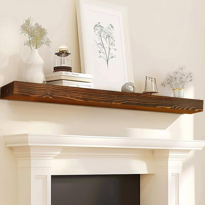 72x8x3 Fireplace Mantel - Solid Rustic Wood - Wall Mounted Floating Shelf with Invisible Heavy Duty