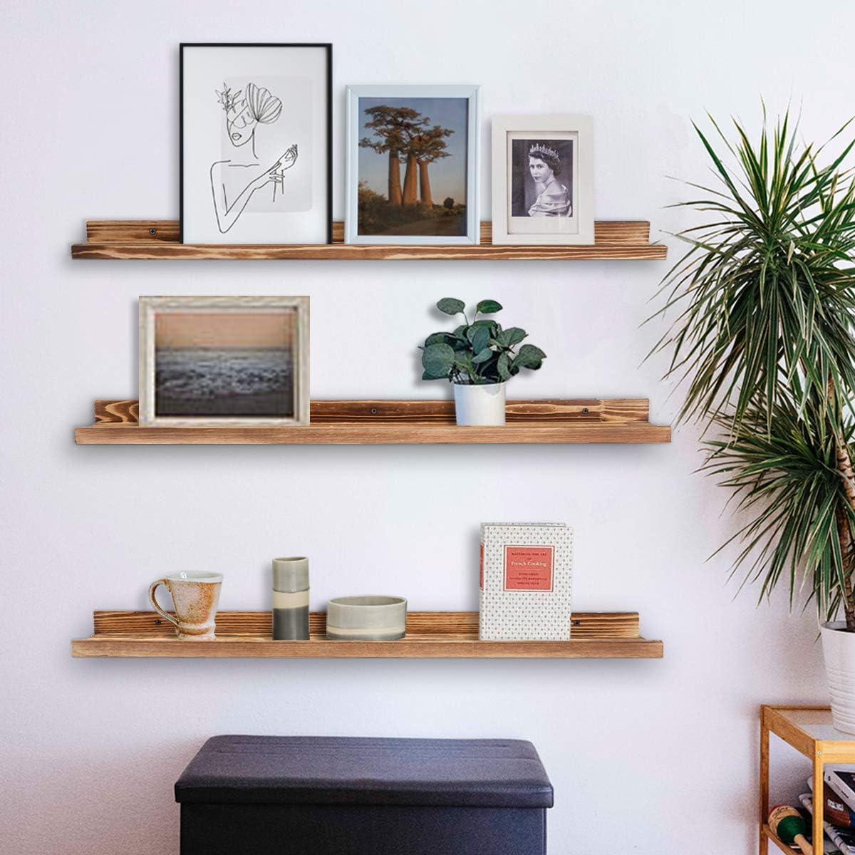 AZSKY Large Floating Shelves 36 Inch Wood Wall Mounted Set of 3 Floating Bookshelf Long Wooden