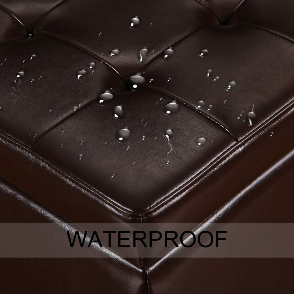 Adeco 15.2" Modern Brown Faux Leather Storage Ottoman with Tufted Flip Top for Living Room, Tufted