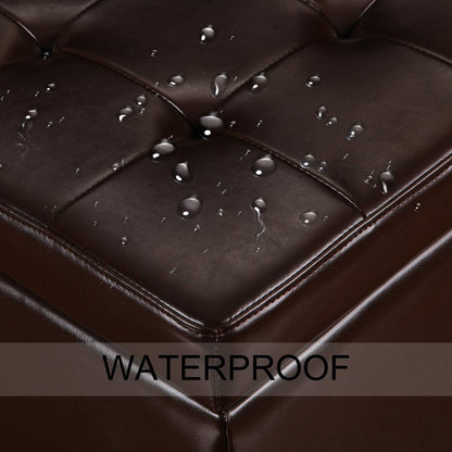 Adeco 15.2" Modern Brown Faux Leather Storage Ottoman with Tufted Flip Top for Living Room, Tufted