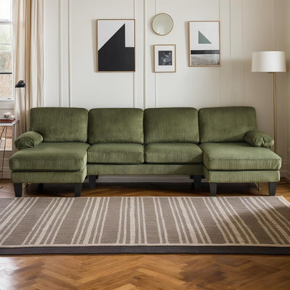 Karl home U-Shape Sectional Sofa Couch 111" Modern 4-Seat Sofa with Chaises Corduroy Fabric