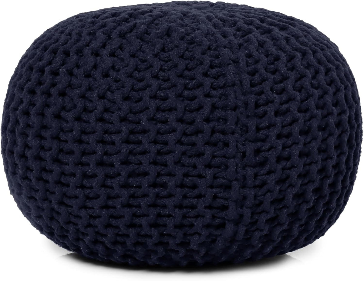 REDEARTH Round Pouf Foot Stool Bean Bag Ottoman - Cable Knitted Cord Boho Pouffe - Poof Accent Bean