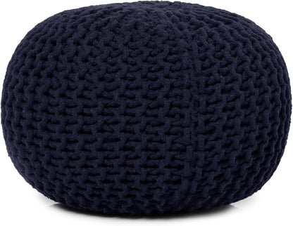 REDEARTH Round Pouf Foot Stool Bean Bag Ottoman - Cable Knitted Cord Boho Pouffe - Poof Accent Bean