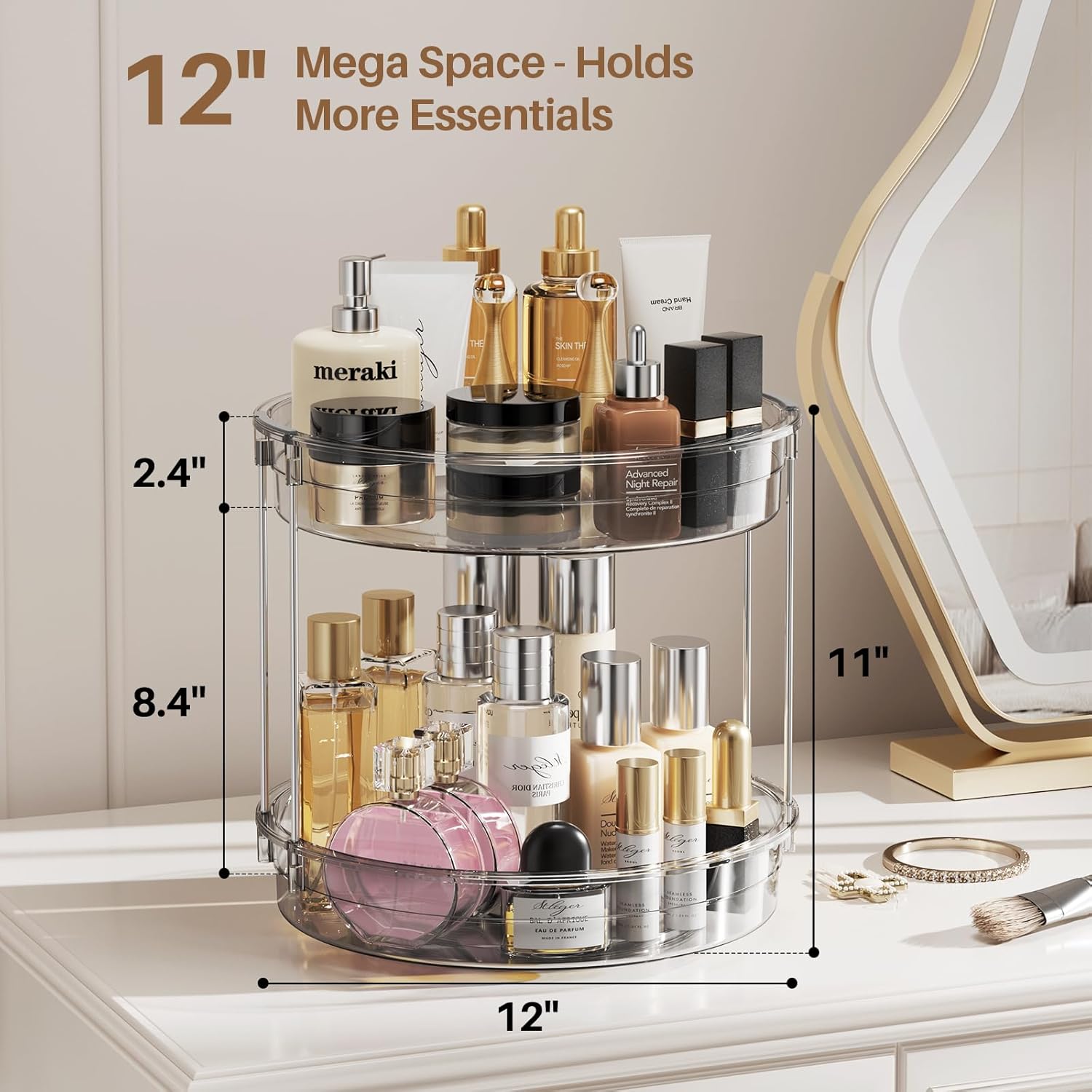 LAMU 12 inch 2 Tier Lazy Susan Turntable Organizer Rotating Spice Rack Organization for Cabinet