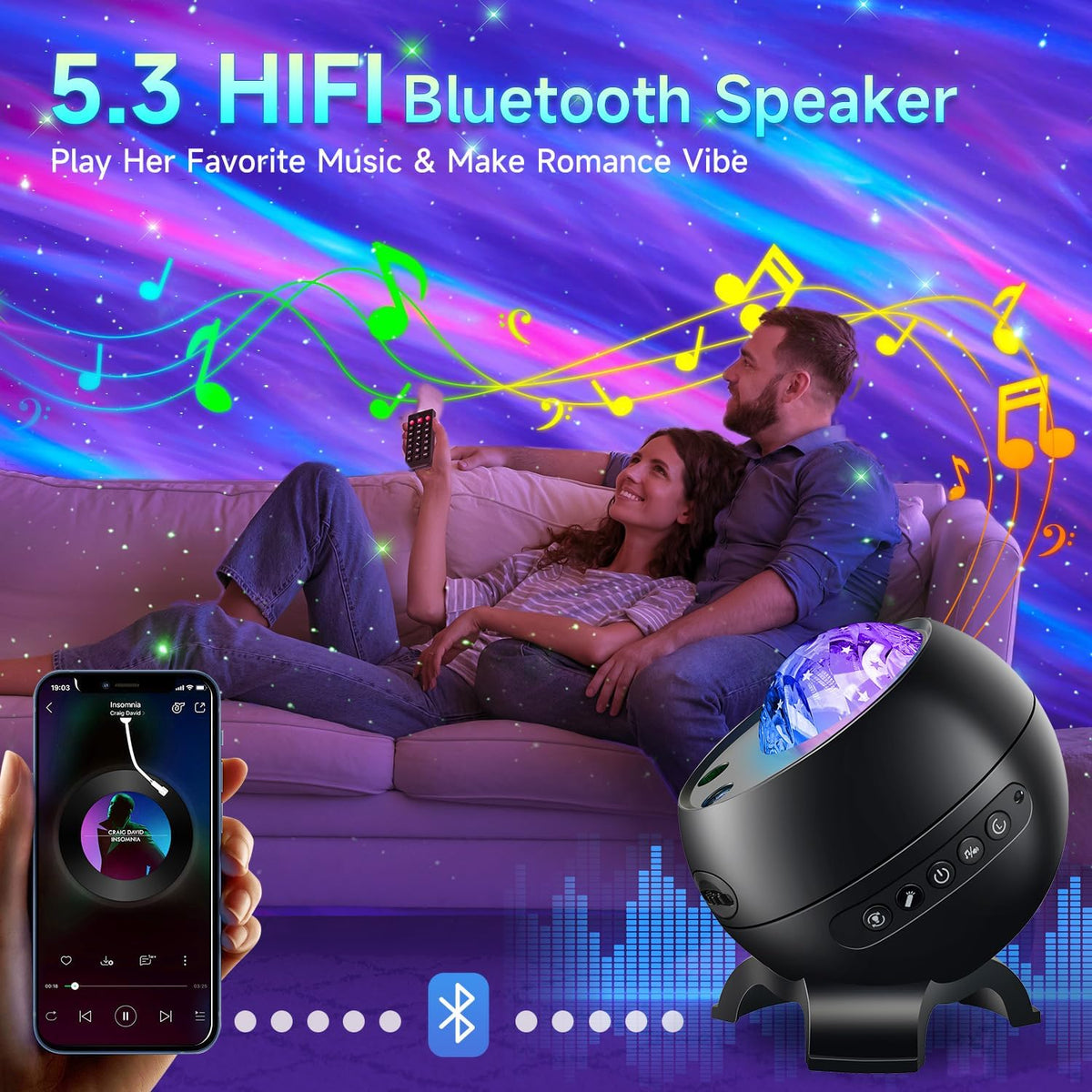 Northern Galaxy Light Projector, 300+Modes & 5 Films Star Projector, 15 White Noise & Bluetooth