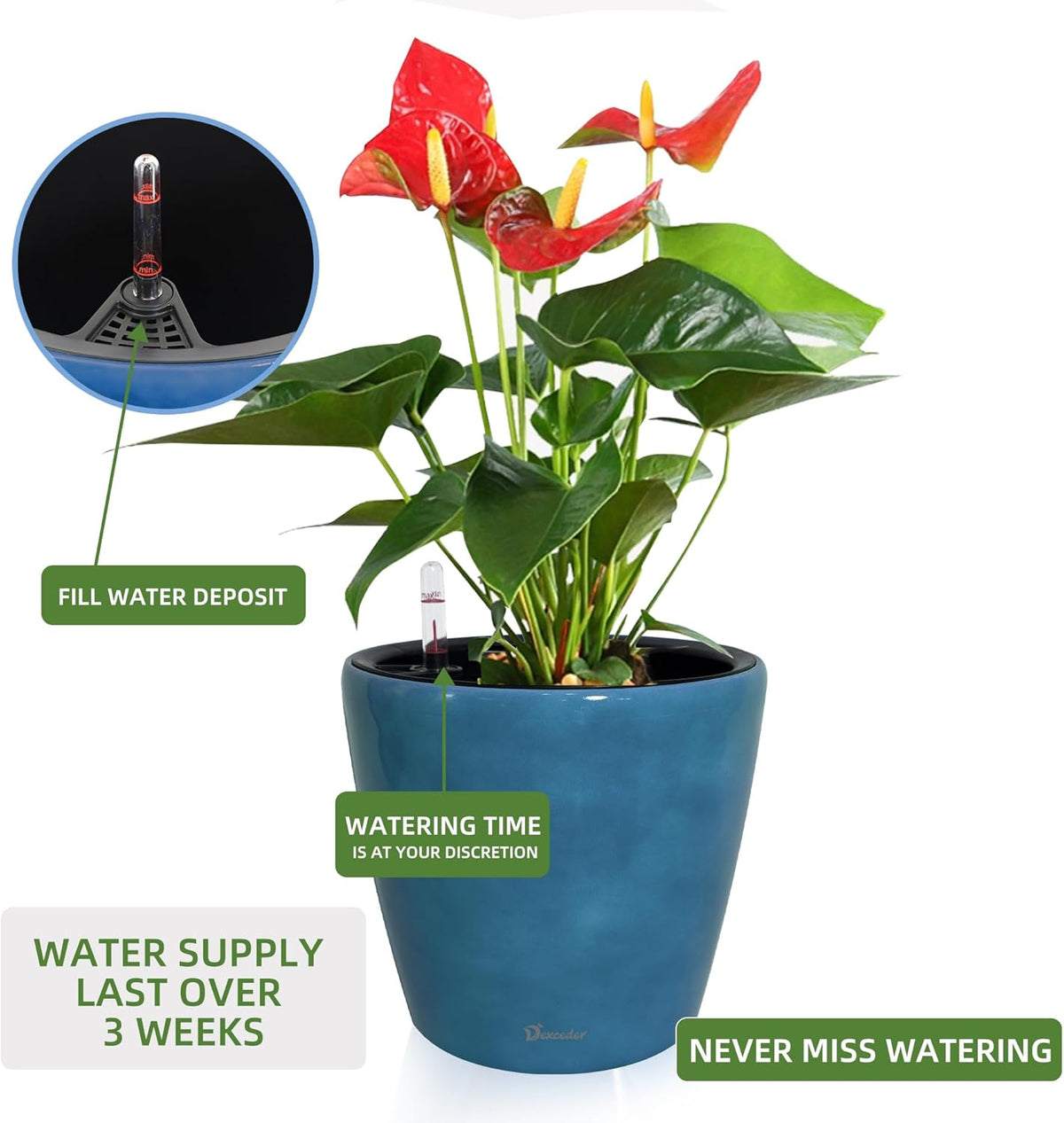 Dexceder 11x10 Inches Self Watering Planter Indoor Outdoor, Inner Pot Design, Thickened Table
