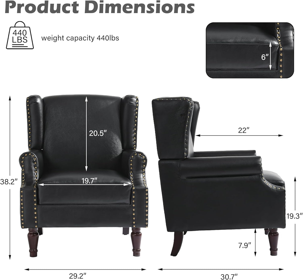 UIXE Faux Leather High Back Accent Chairs Set of 2, Upholstered Armchair for Living Room, Retro