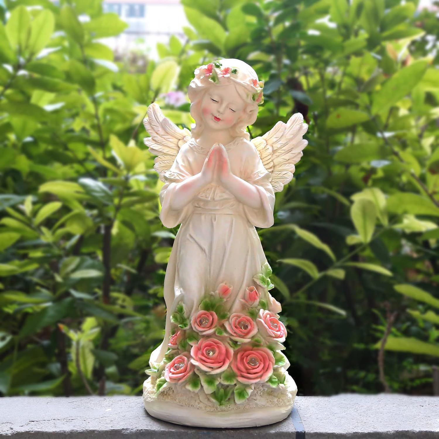 Garden Decor Angel Statue, Outdoor Patio Garden Sculptures & Statues, Solar Yard Decorations Lawn