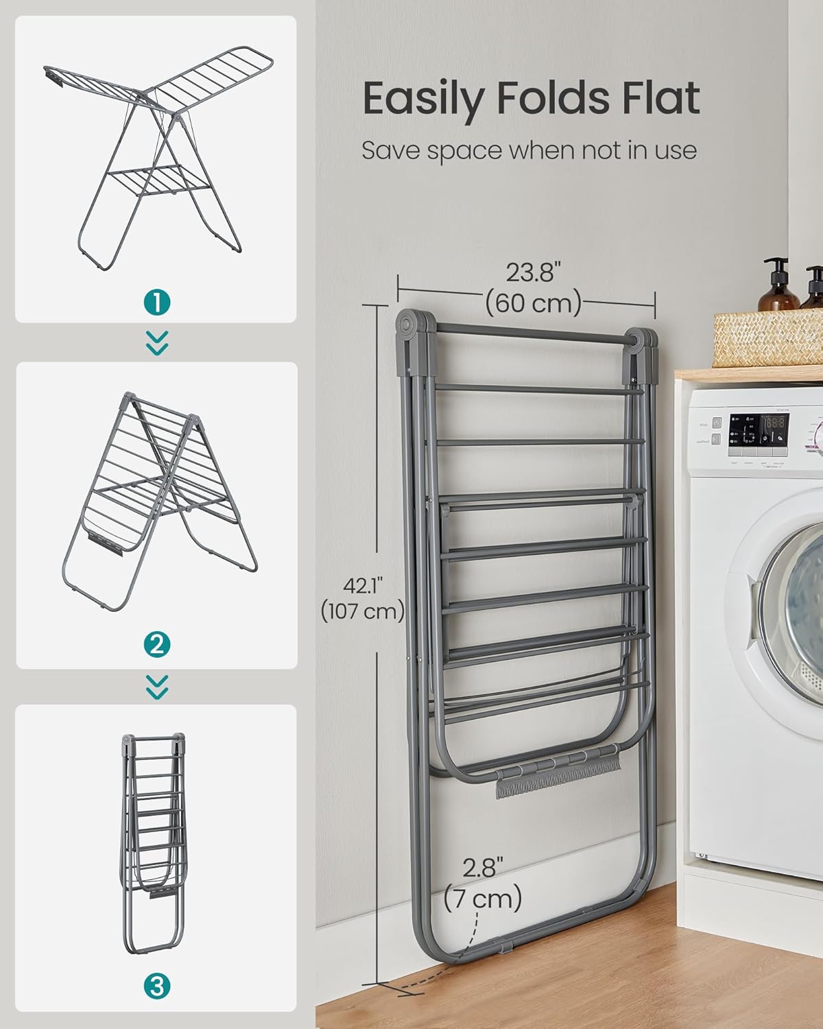 SONGMICS Clothes Drying Rack, with Sock Clips, Metal Laundry Rack, Foldable, Space-Saving