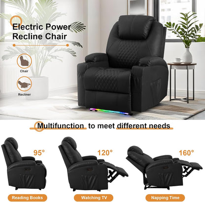 AHMED Power Recliner Chair with Vibration Massage & Heat for Adults, Faux Leather Home Theater
