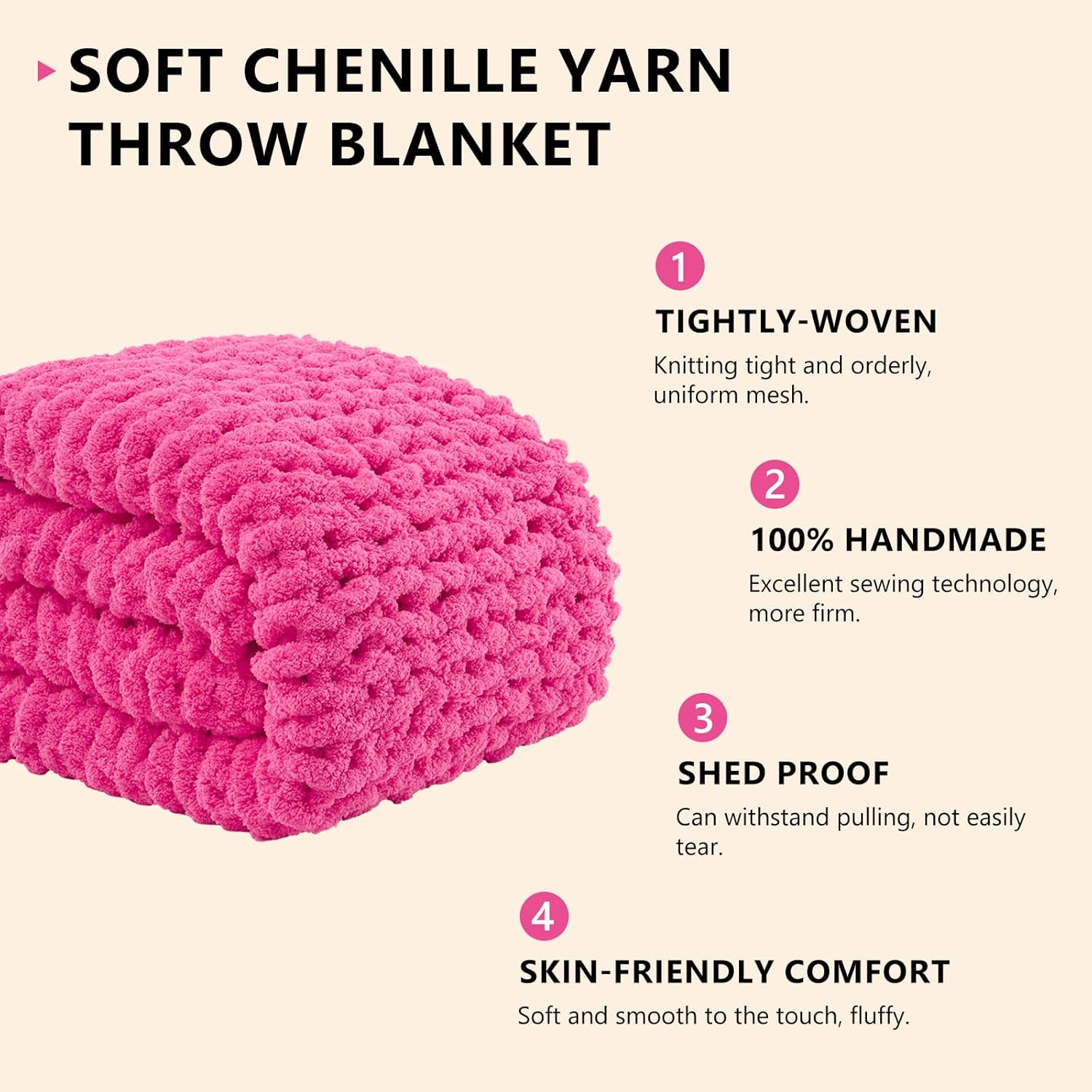 L'AGRATY Chunky Knit Blanket Throw: 50''x60'' Chenille Chunky Knitted Throw Blanket for Bed Couch