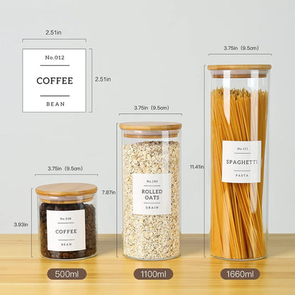 5 Pack Glass Jars with Bamboo Airtight Lids - Stackable Food Storage Containers with 132 Pantry