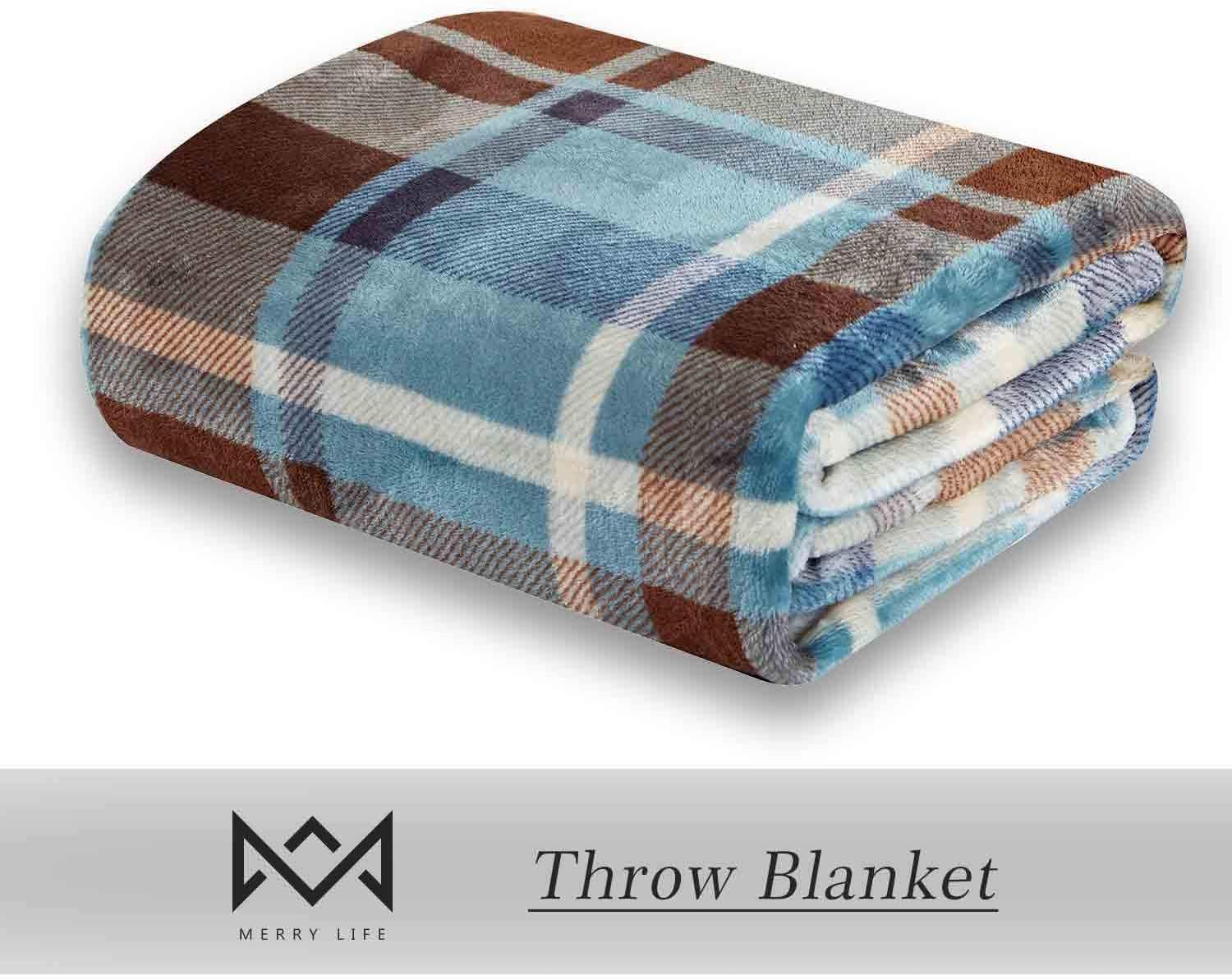 MERRYLIFE Throw Blanket Plaid Sherpa | Ultra-Plush Soft Colorful Oversized | Decorative Couch