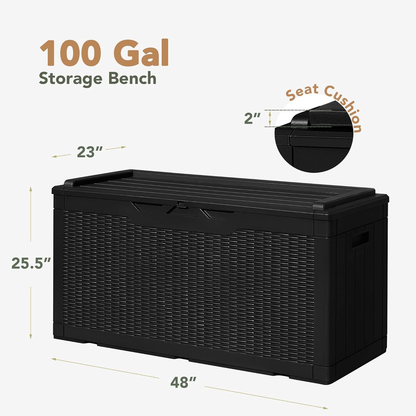 Flamaker Deck Box with Cushion 100 Gallon Waterproof Resin Storage Box with Air Rod Indoor Outdoor