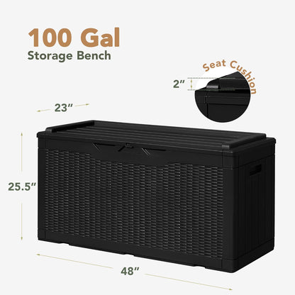 Flamaker Deck Box with Cushion 100 Gallon Waterproof Resin Storage Box with Air Rod Indoor Outdoor
