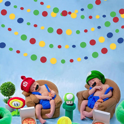 Super Mario Party Decorations Circle Dot Garland Red Blue Yellow Green Hanging Paper Polka Dot