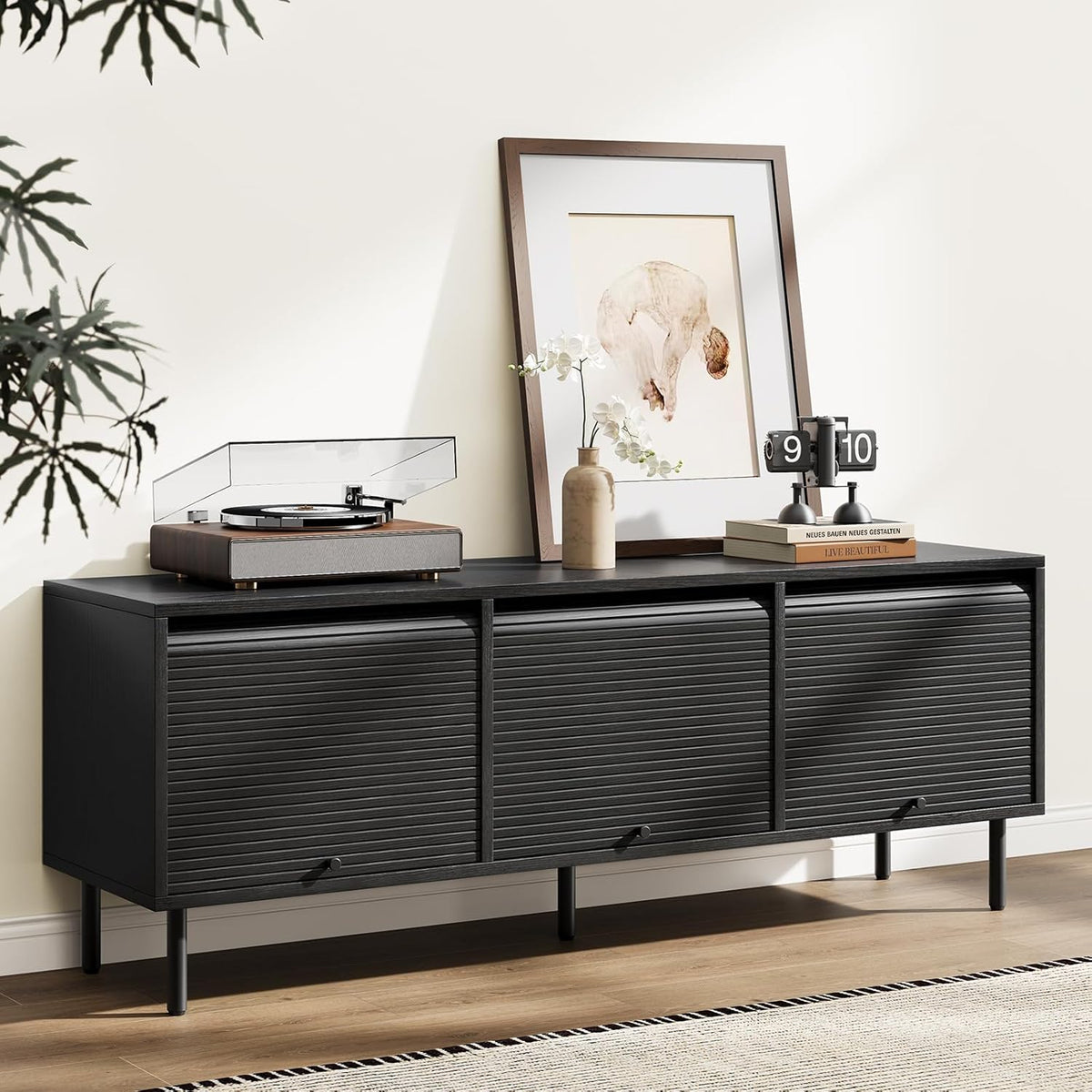 59 Inch TV Stand with Power Outlet for TVs up to 65 Inch, Entertainment Center with Storage
