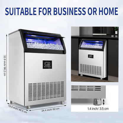 Commercial Ice Maker 250Lbs/24H Under Counter Ice Machine with 77Lbs Storage Bin, 90 Ice Cubes in