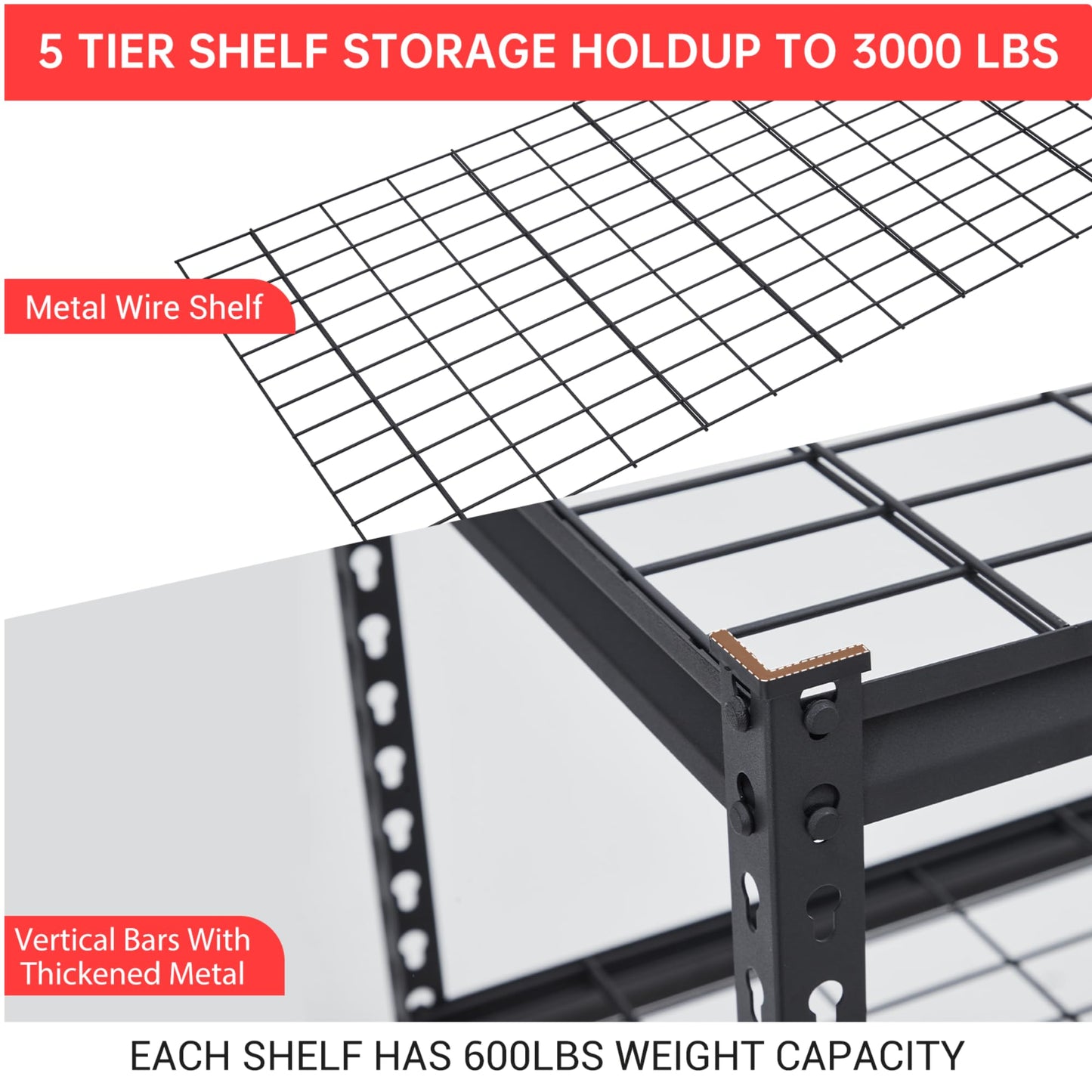 Towallmark Heavy Duty Storage Shelves 60 * 24in, 5 Tier Garage Storage Shelving, Adjustable Metal