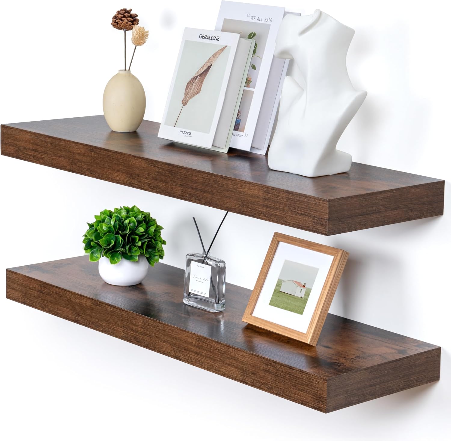 Deep Floating Shelves, 12 Inch Deep Rustic Floating Shelves for Wall Set of 2, 36W x 12D Large Wood