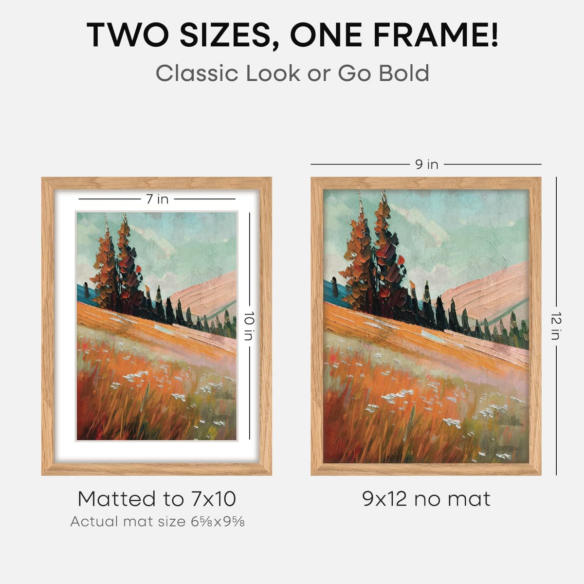 Homeforia 9x12 Picture Frame Wood, High End Natural Oak 9 x 12 Light Wooden Frames with Mat 7 by 10