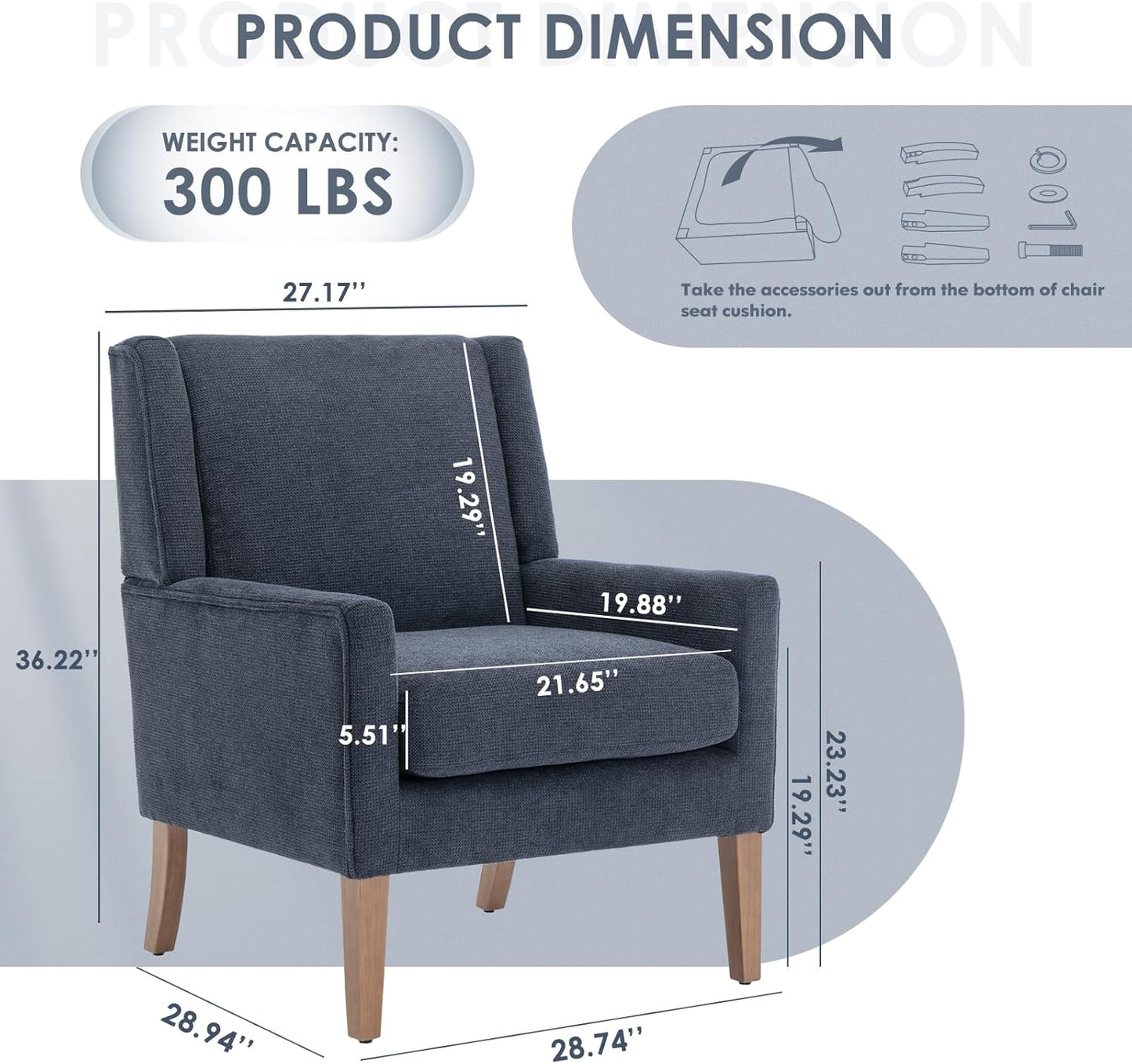 COLAMY Modern Wingback Living Room Chair, Upholstered Fabric Accent Armchair, Single Sofa Chair