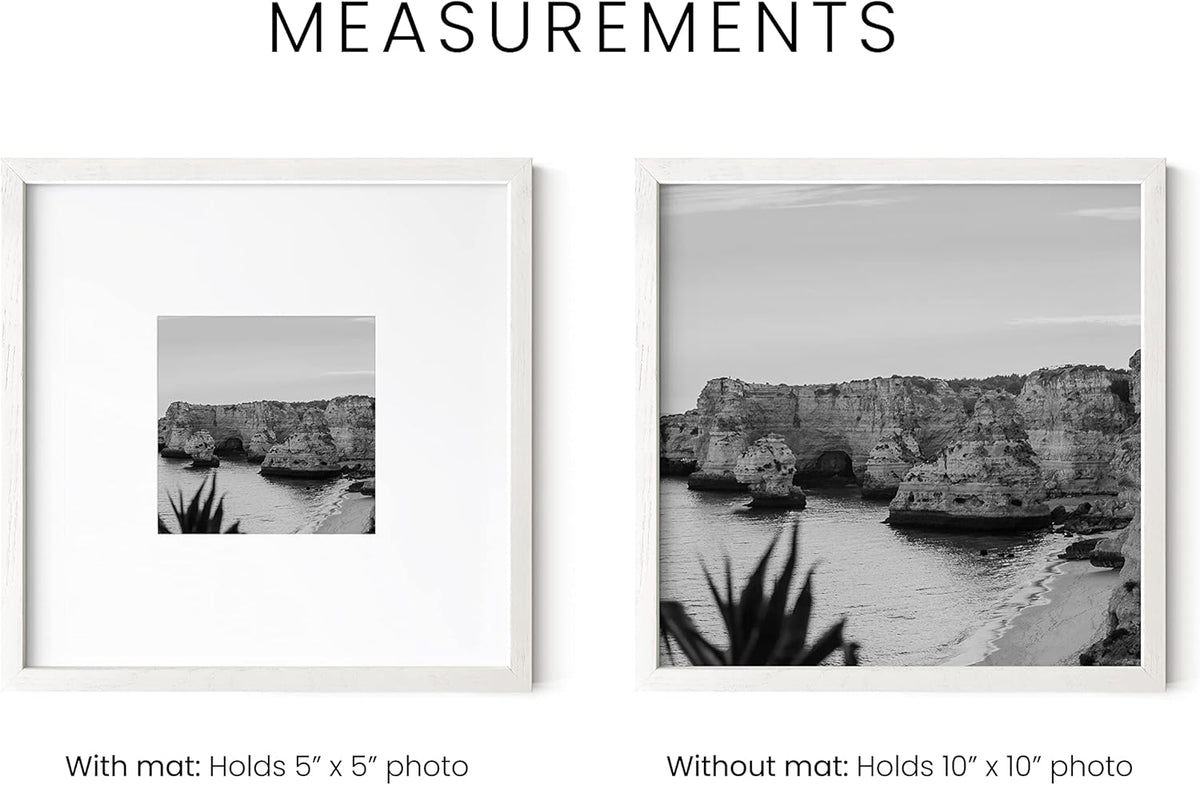 HAUS AND HUES Solid Oak Wood 10”x10” Picture Frames Matted to 5”x5” Set of 9-10 x 10 Gallery White