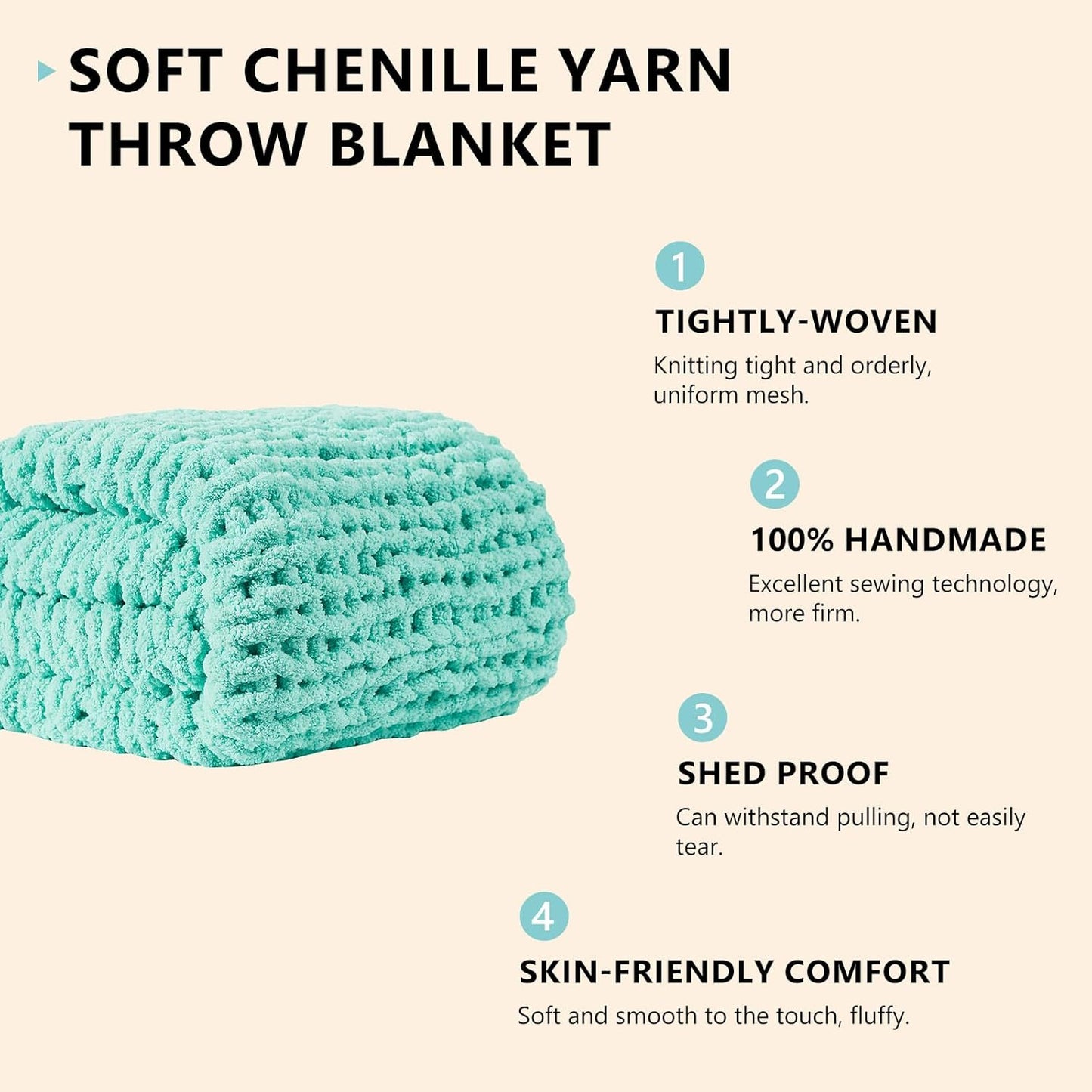 L'AGRATY Chunky Knit Blanket Throw: 50''x60'' Chenille Chunky Knitted Throw Blanket for Bed Couch