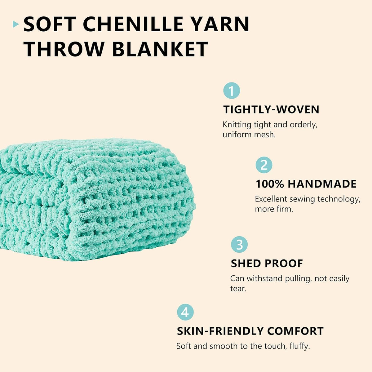 L'AGRATY Chunky Knit Blanket Throw: 50''x60'' Chenille Chunky Knitted Throw Blanket for Bed Couch