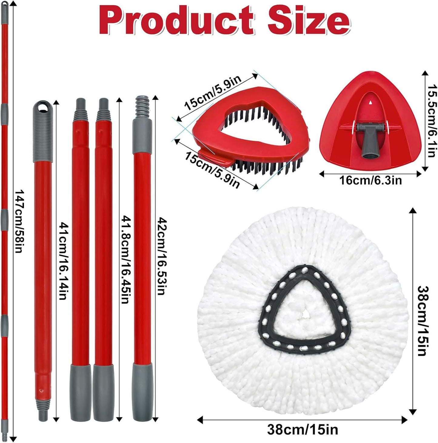 Spin Mop Head Replacement,Iron Spin Handle,Brush and Base Compatible with O Cedar EasyWring 1 Tank