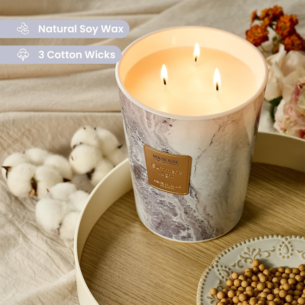 M&SENSE Summer Night Scented Candles for Home, 3-Wick Highly Scented Jar Candles, Extra Large