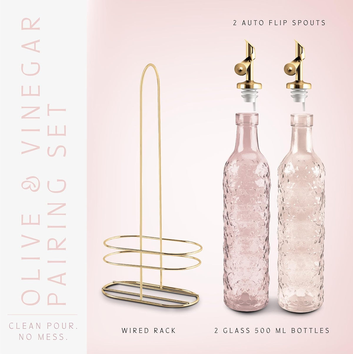 COOK WITH COLOR Glass Olive Oil Bottle Dispenser - 2 Pack- 17oz Oil and Vinegar Cruet - Olive Oil