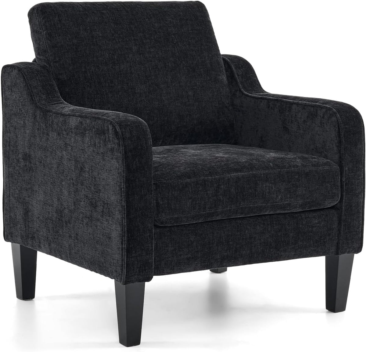 VINGLI Mid Century Modern Accent Chairs, Black Soft Chenille Reading Chair Upholstered Armchair