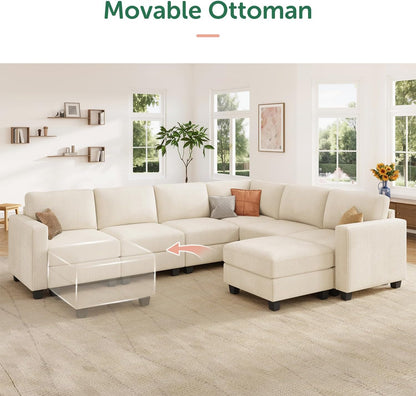 HONBAY Corduroy Sectional Couch with Storage U Shaped Sectional Sofa Modular Sectional Couches for