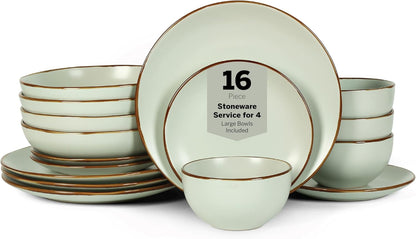 Stone Lain, Stoneware, Service for 4, Light Green, Plates and Bowls Sets, Dinnerware Set with 4