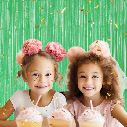 3 Pack Foil Fringe Backdrop - Pastel Light Green Shiny Tinsel Curtains for Party Decoration/Photo
