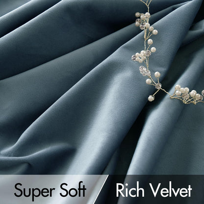 MIULEE Stone Blue Velvet Curtains 108 inches Long 2 Panels - Luxury Pinch Pleated Room Darkening