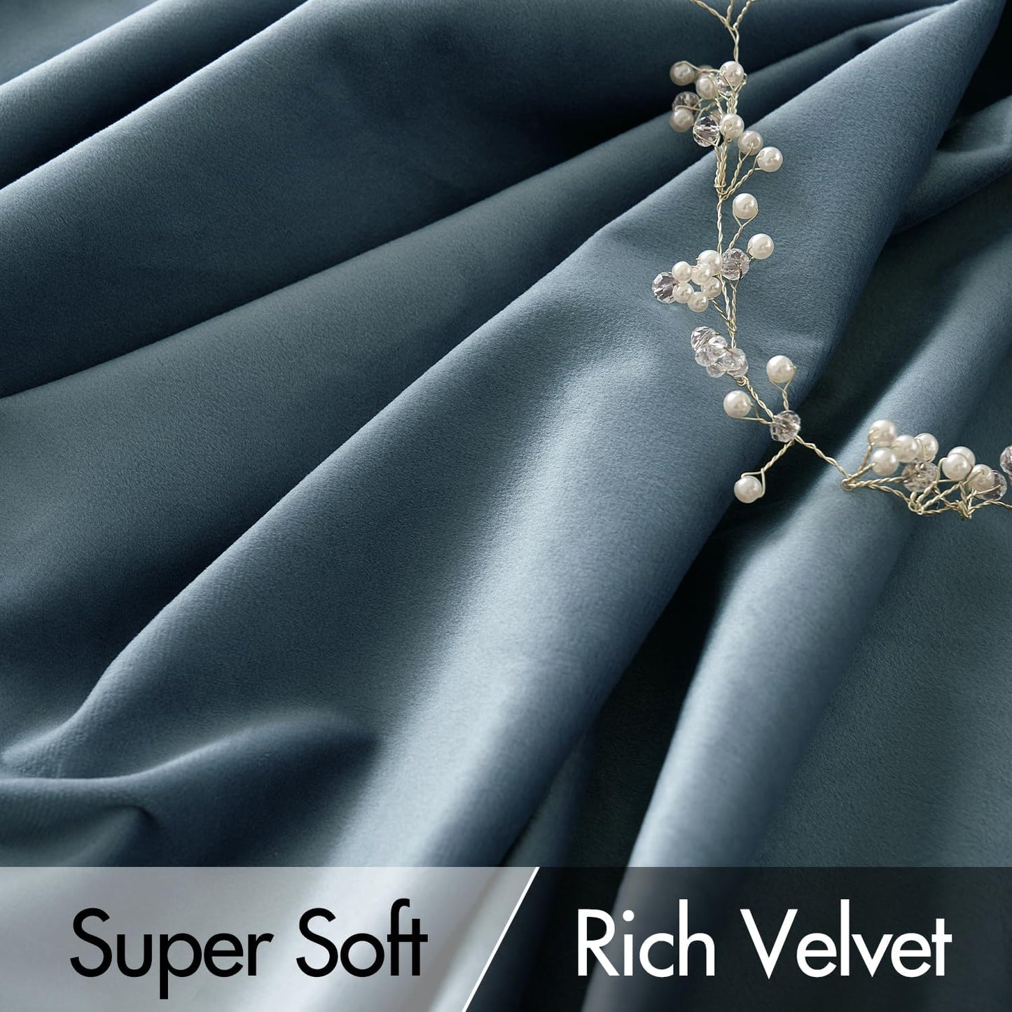 MIULEE Stone Blue Velvet Curtains 96 inches Long 2 Panels - Luxury Pinch Pleated Room Darkening