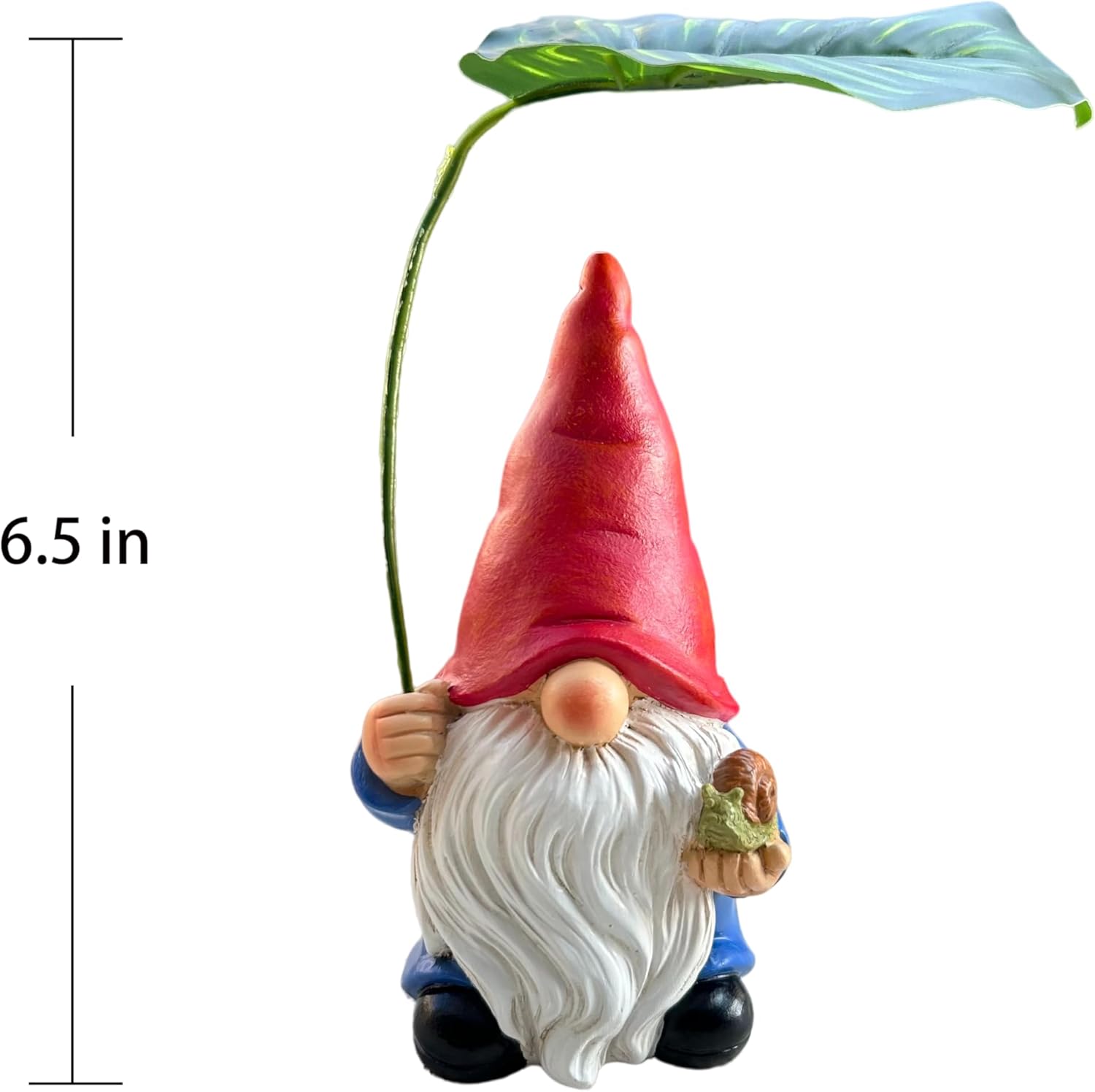 Garden Gnome Statue Decoration with Leaf Umbrella, 6.5” Figurine Ornament for Indoor Outdoor Home