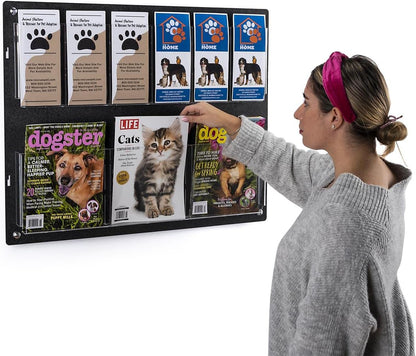 Displays2go Tiered Brochure Rack for Wall, 6-12 Adjustable Pockets, Frameless Acrylic - Black