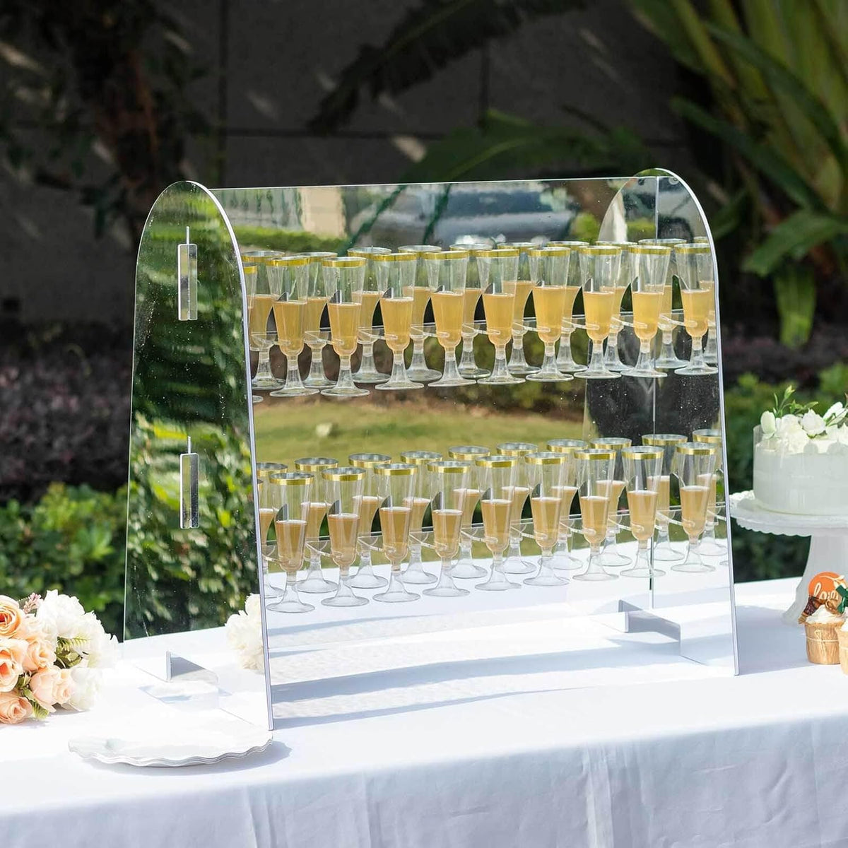 Tableclothsfactory Silver Mirror Finish 2-Tier Wine Glass Stemware Rack, 18 Champagne Flute Holder