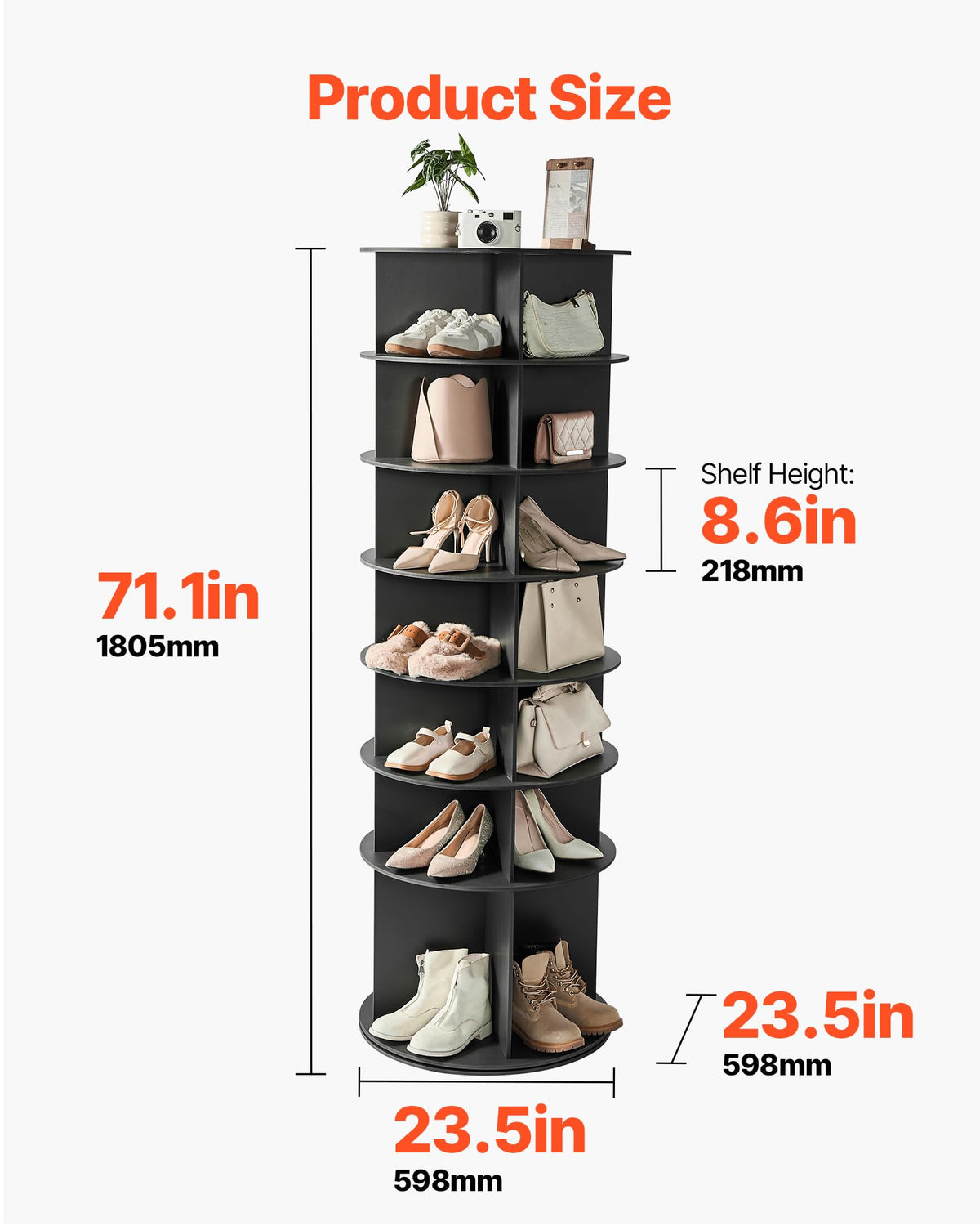 VEVOR 7 Tiers Rotating Shoe Rack Tower, 360° Spinning Shoe Rack, Revolving Storage Round Carousel